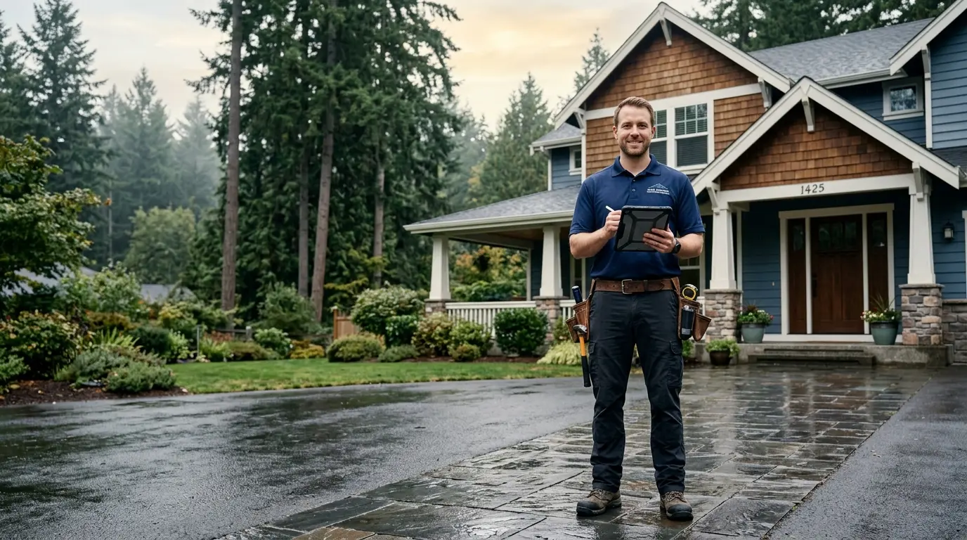 Home inspector standing in front of a craftsman home in Vancouver, Washington