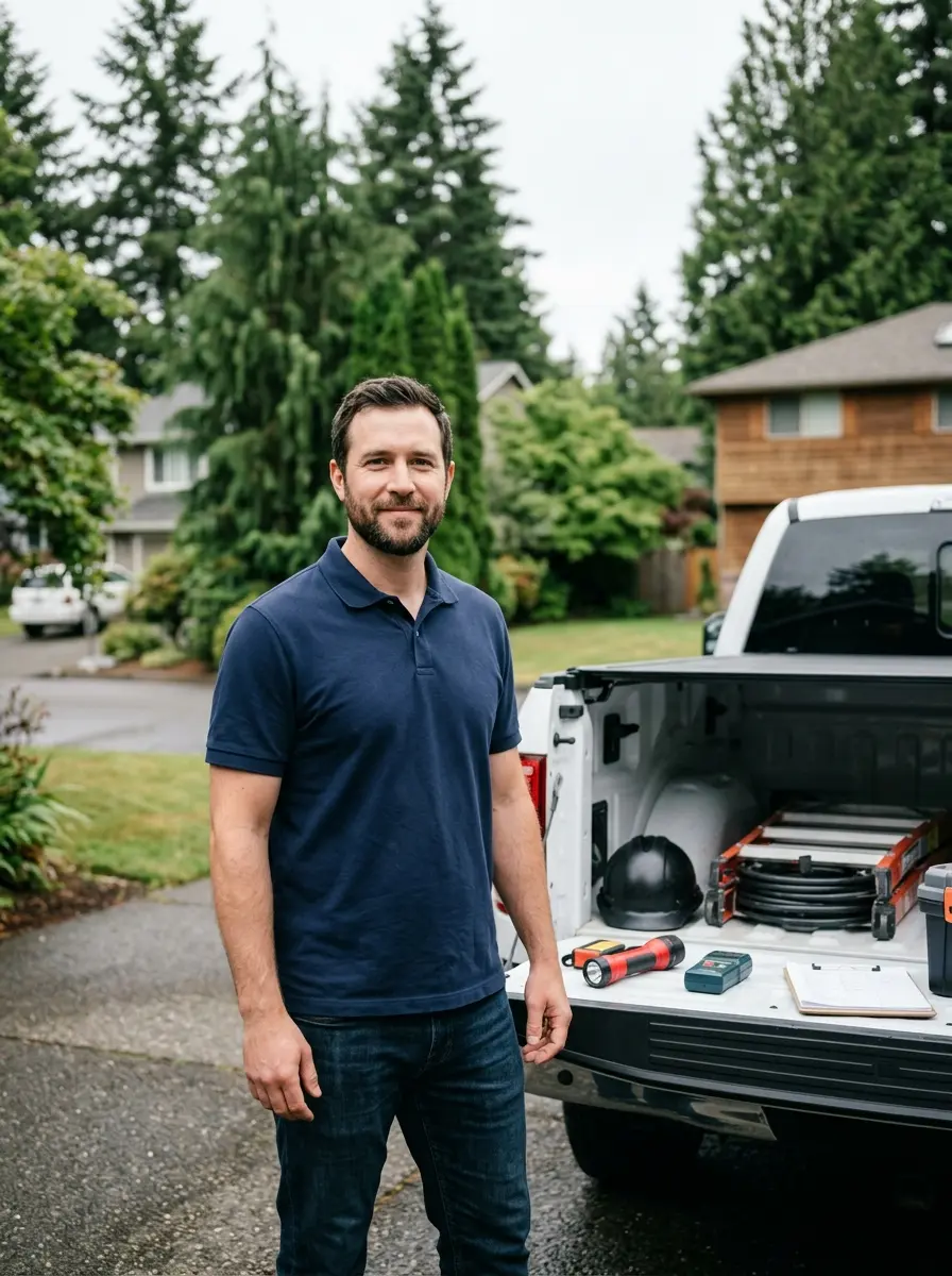 Samuel, owner and inspector at Pro-Inspection Services LLC, beside his truck